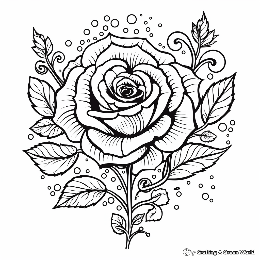Beautiful Rose and Heart Coloring Pages 2