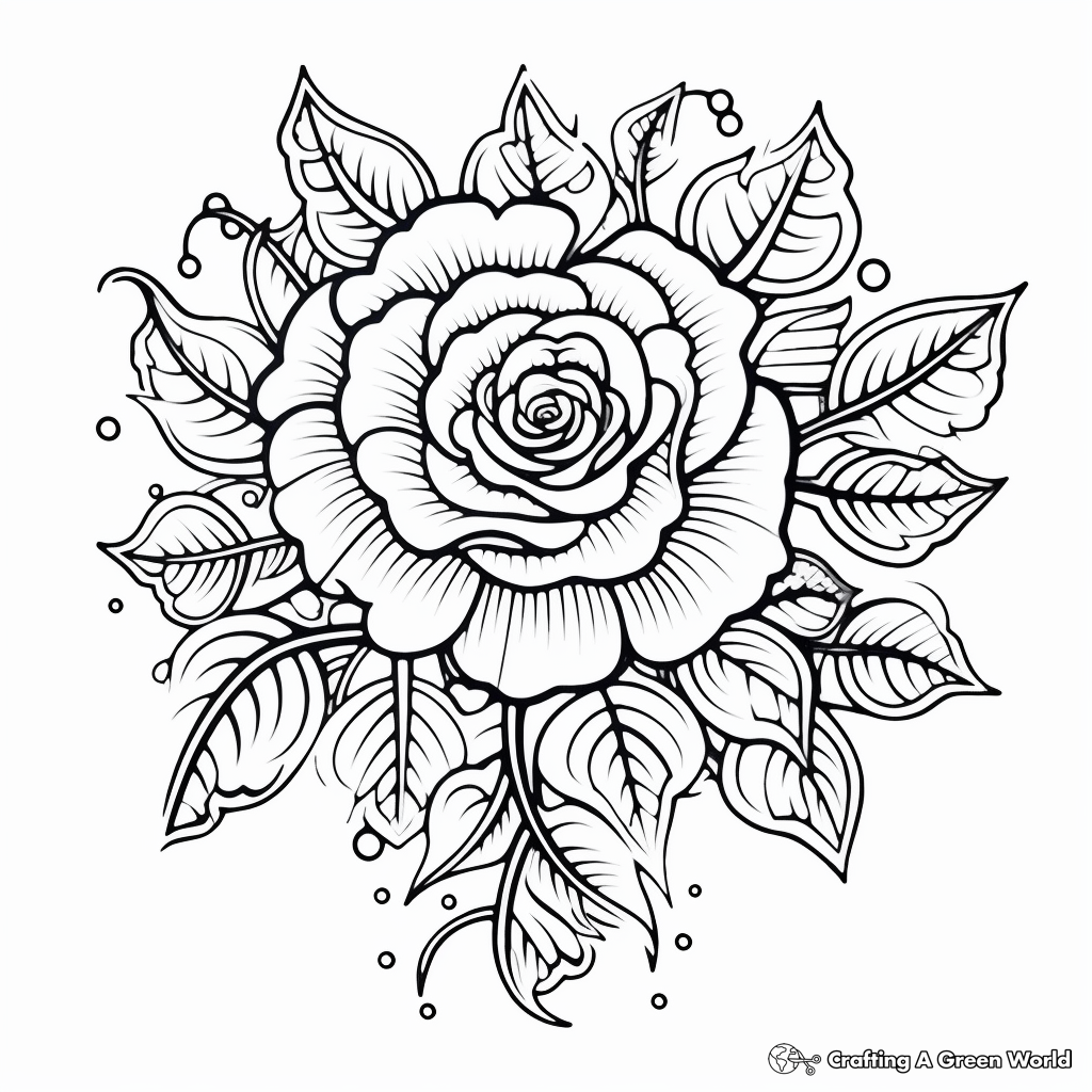 Beautiful Rose and Heart Coloring Pages 4