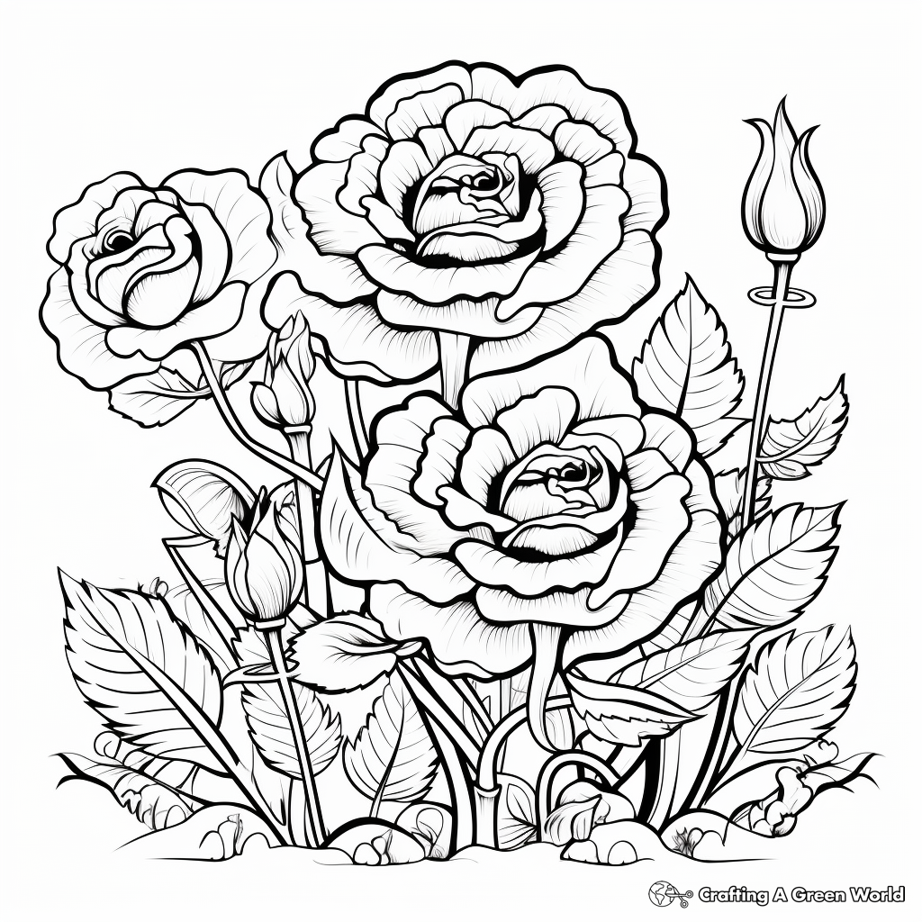 Beautiful Rose Garden Coloring Pages for Adults 3