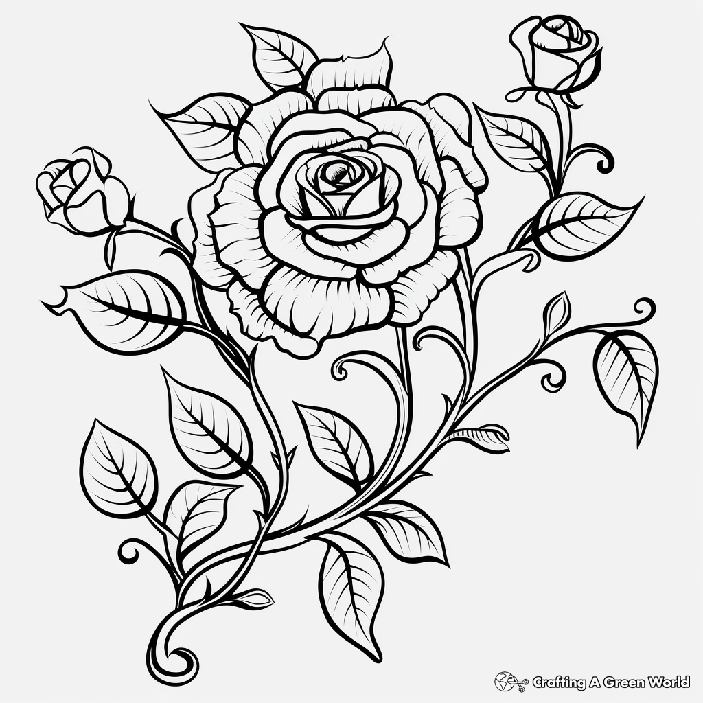 Beautiful Rose Vine Coloring Pages 1