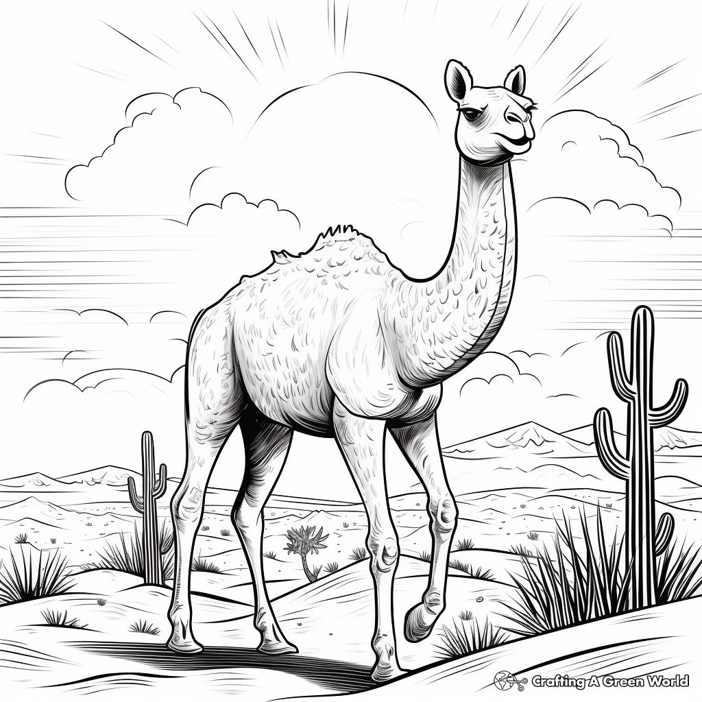 Beautiful Sunrise/Sunset Camel in Desert Coloring Pages 3
