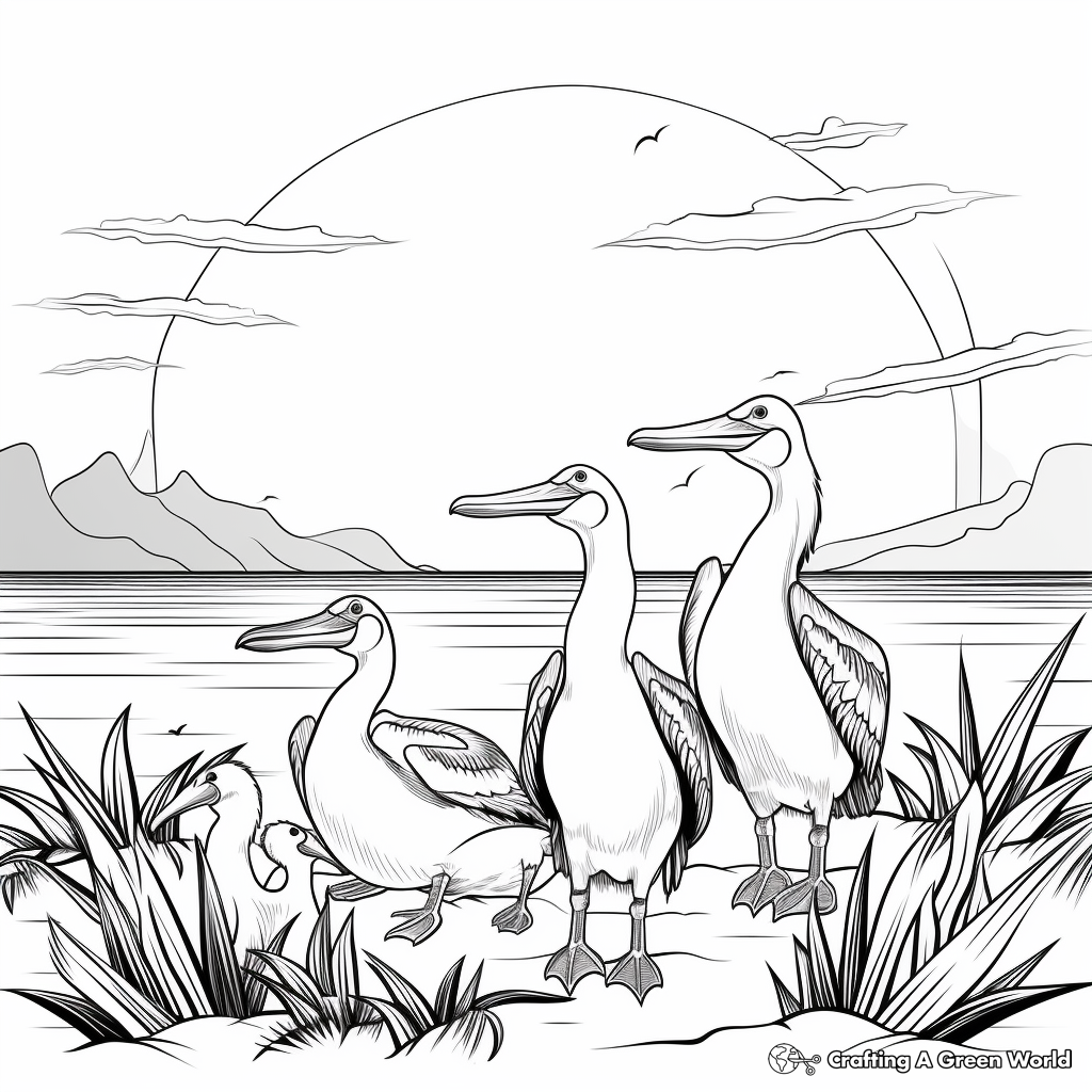 Beautiful Sunset with Pelicans Coloring Pages 2