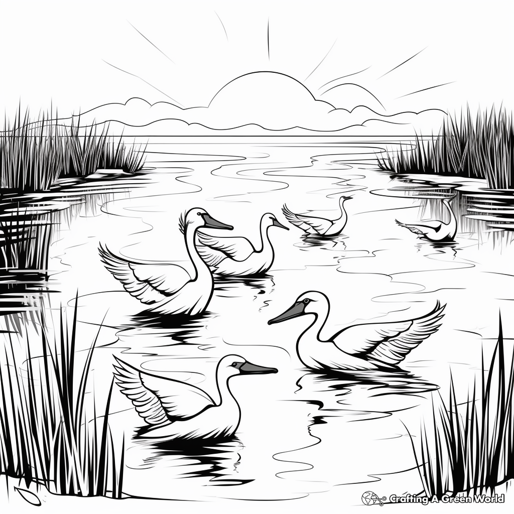 Beautiful Sunset with Pelicans Coloring Pages 3