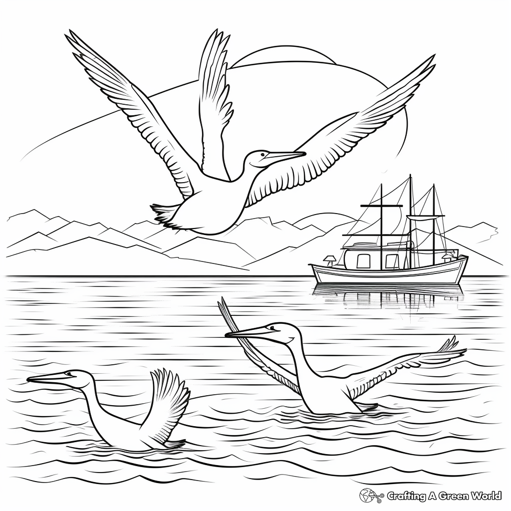 Beautiful Sunset with Pelicans Coloring Pages 4