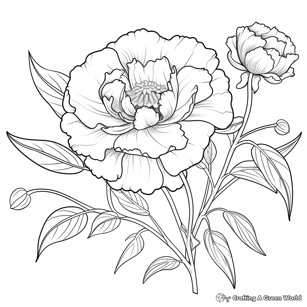 Beautiful Traditional Peony Coloring Pages 3