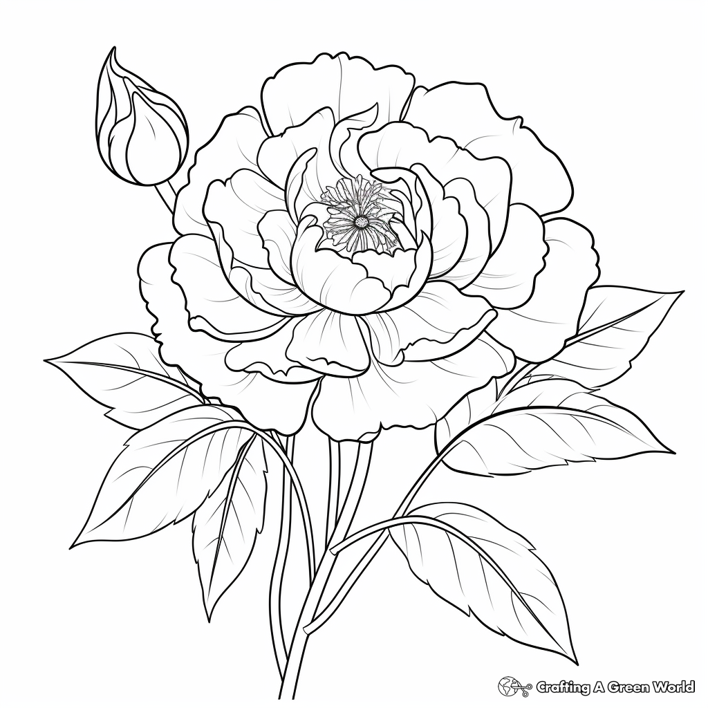 Beautiful Traditional Peony Coloring Pages 4