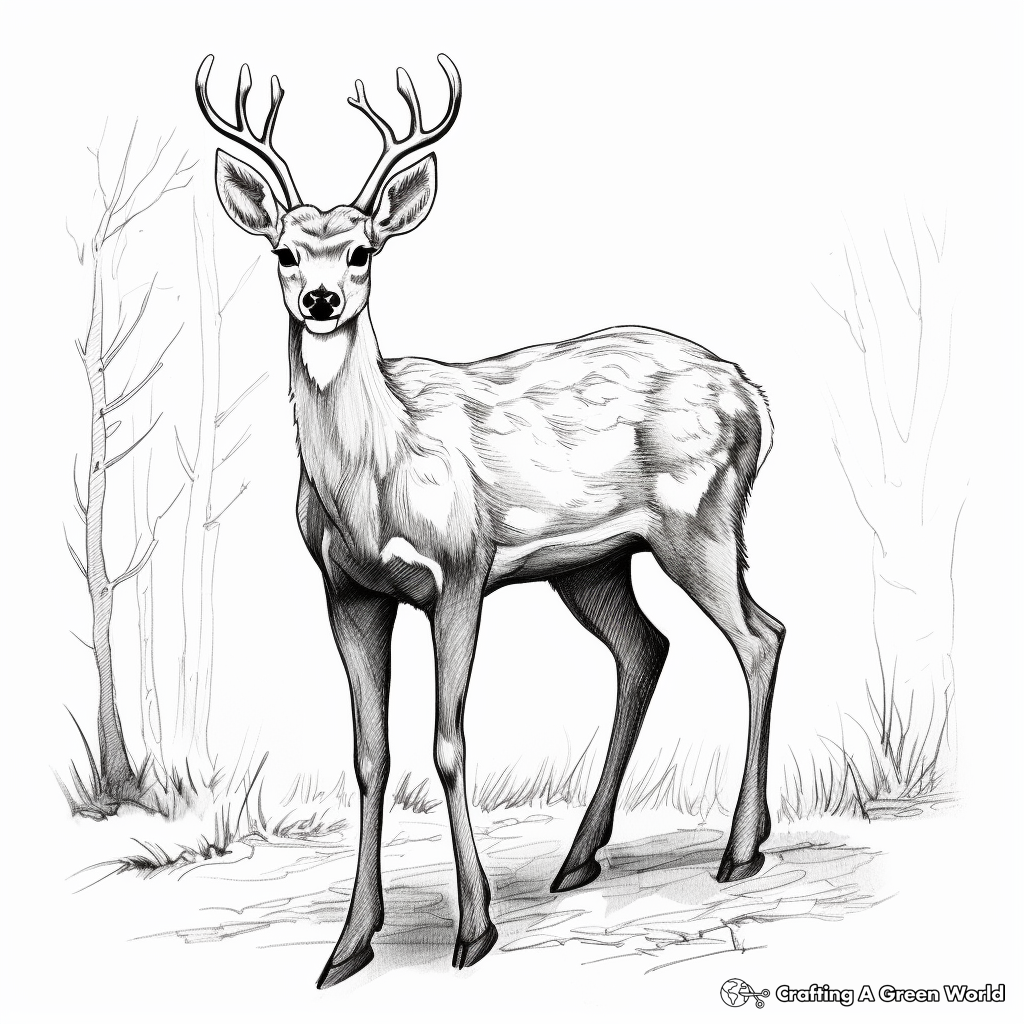 Beautiful White Tailed Deer in Autumn Coloring Page 2