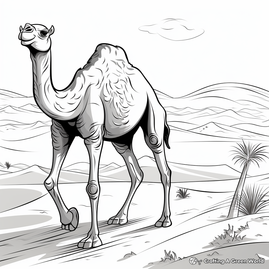 Bedouin and Camel in Sand Dunes Coloring Page 1