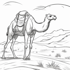 Bedouin and Camel in Sand Dunes Coloring Page 2