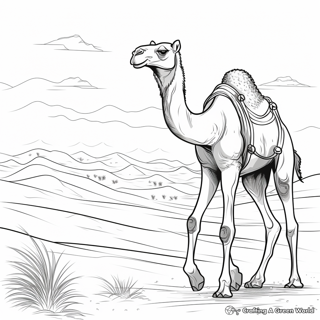 Bedouin and Camel in Sand Dunes Coloring Page 4