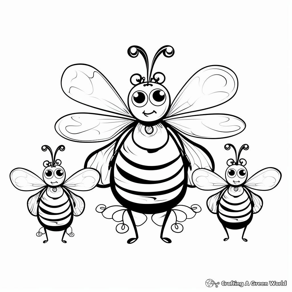 Bee Family Coloring Pages: Worker, Drone, and Queen 1