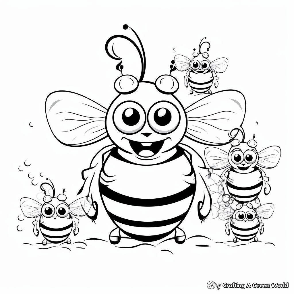 Bee Family Coloring Pages: Worker, Drone, and Queen 3