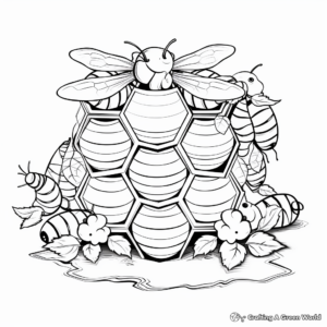 Beehive with Honeycomb Coloring Pages 3