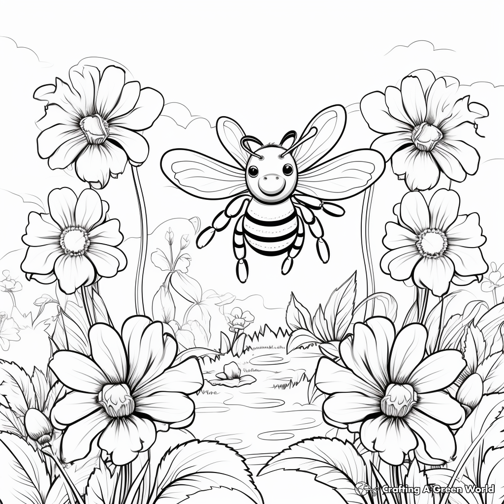 Bees in the Wild: Forest-Scene Coloring Pages 1