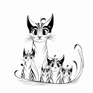 Bengal Cat Family: Male, Female, and Kittens Coloring Pages 4