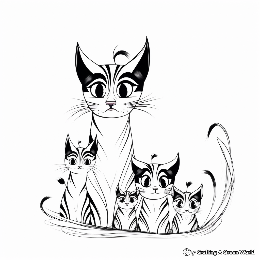 Bengal Cat Family: Male, Female, and Kittens Coloring Pages 3