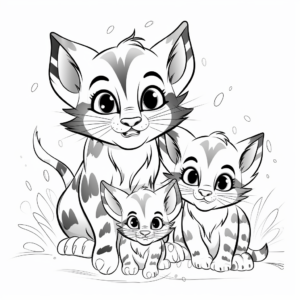 Bengal Cats and Kittens: Family-Scenes Coloring Pages 1