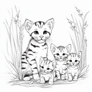 Bengal Cats and Kittens: Family-Scenes Coloring Pages 2