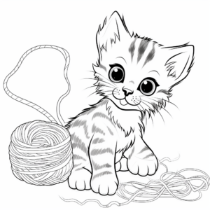 Bengal Kitten Playing with Yarn Coloring Pages 1