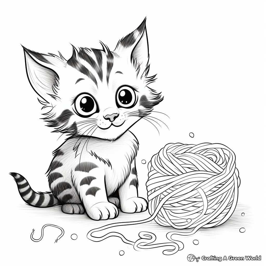 Bengal Kitten Playing with Yarn Coloring Pages 4