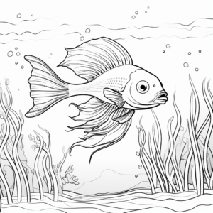 Betta Fish in Movement: Underwater-Scene Coloring Pages 1