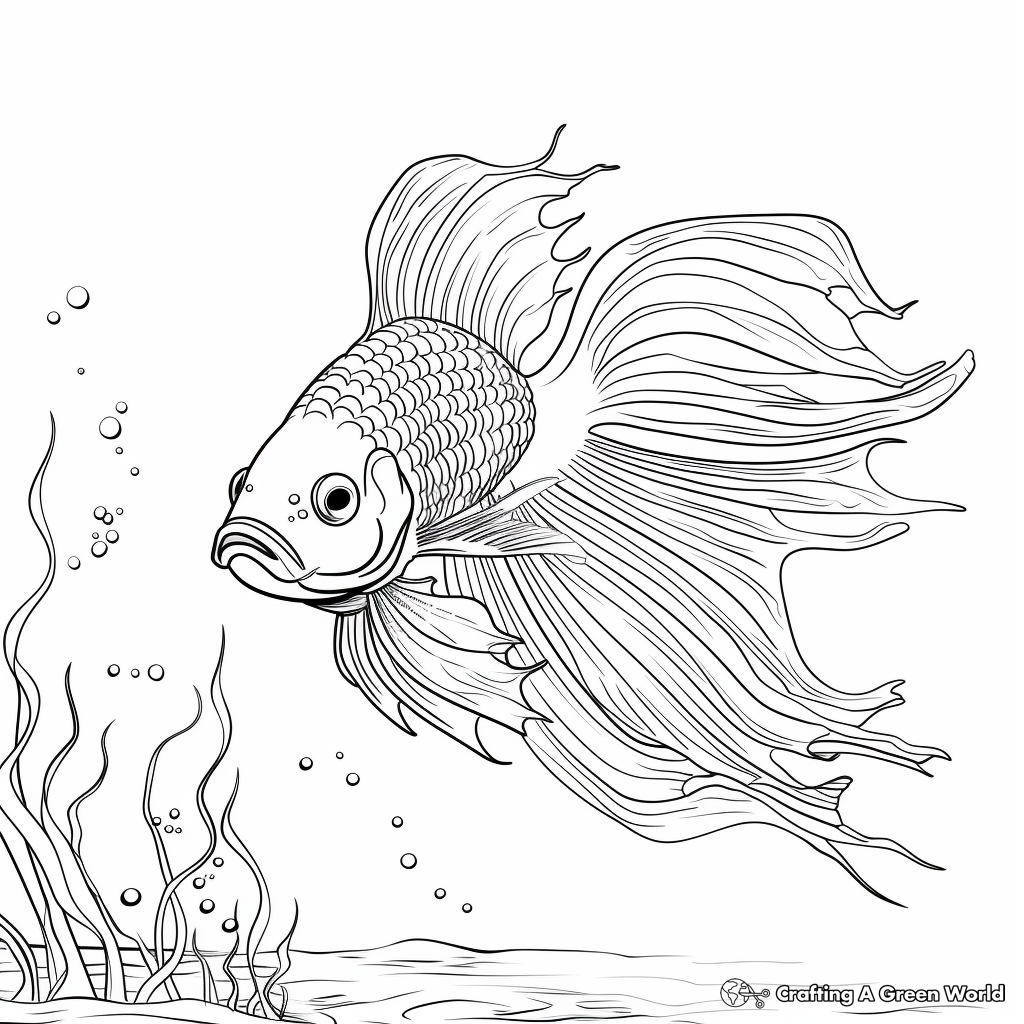 Betta Fish in Movement: Underwater-Scene Coloring Pages 2