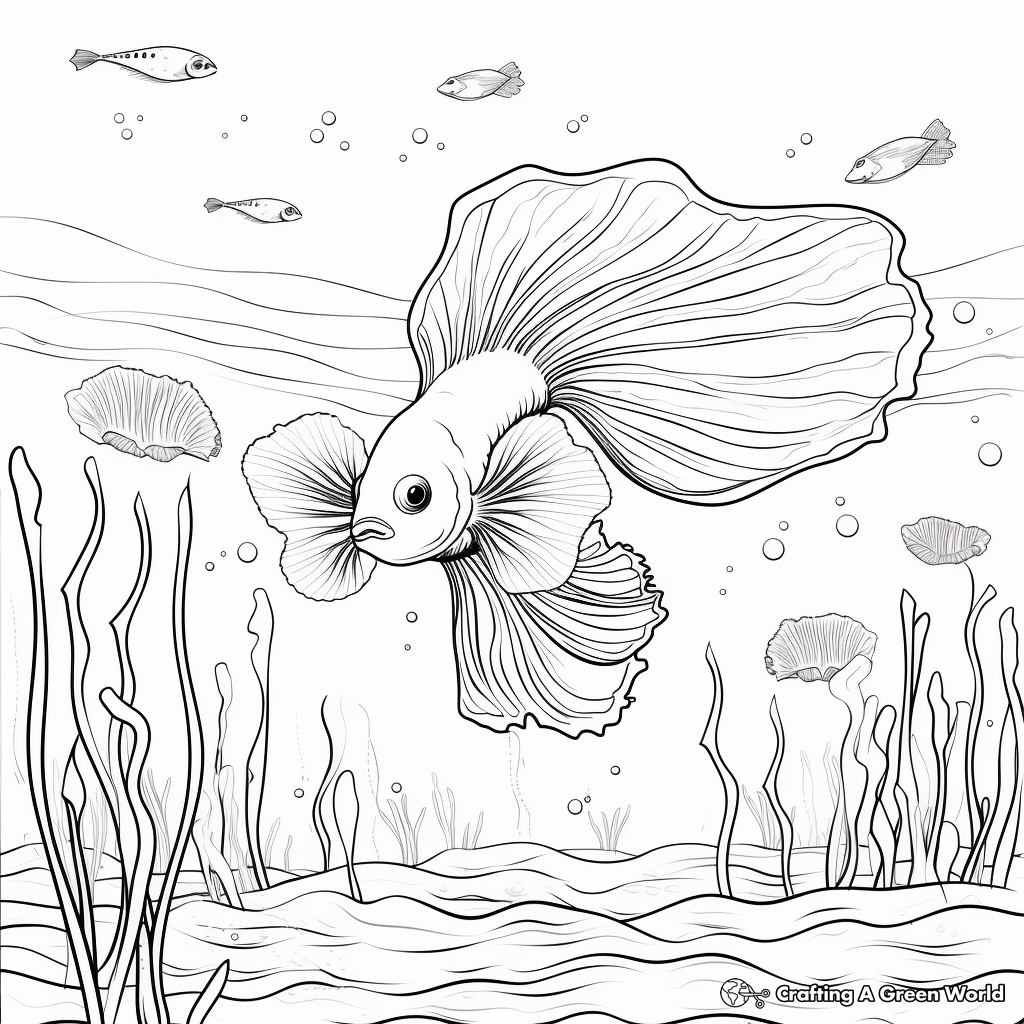 Betta Fish in Movement: Underwater-Scene Coloring Pages 3