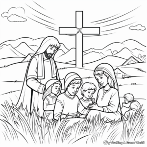 Biblical Cross Scenes Coloring Pages for Kids 4