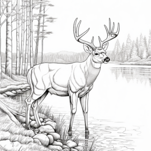 Big Buck Drinking by Lake Coloring Sheets 3
