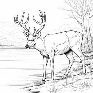 Big Buck Drinking by Lake Coloring Sheets 4