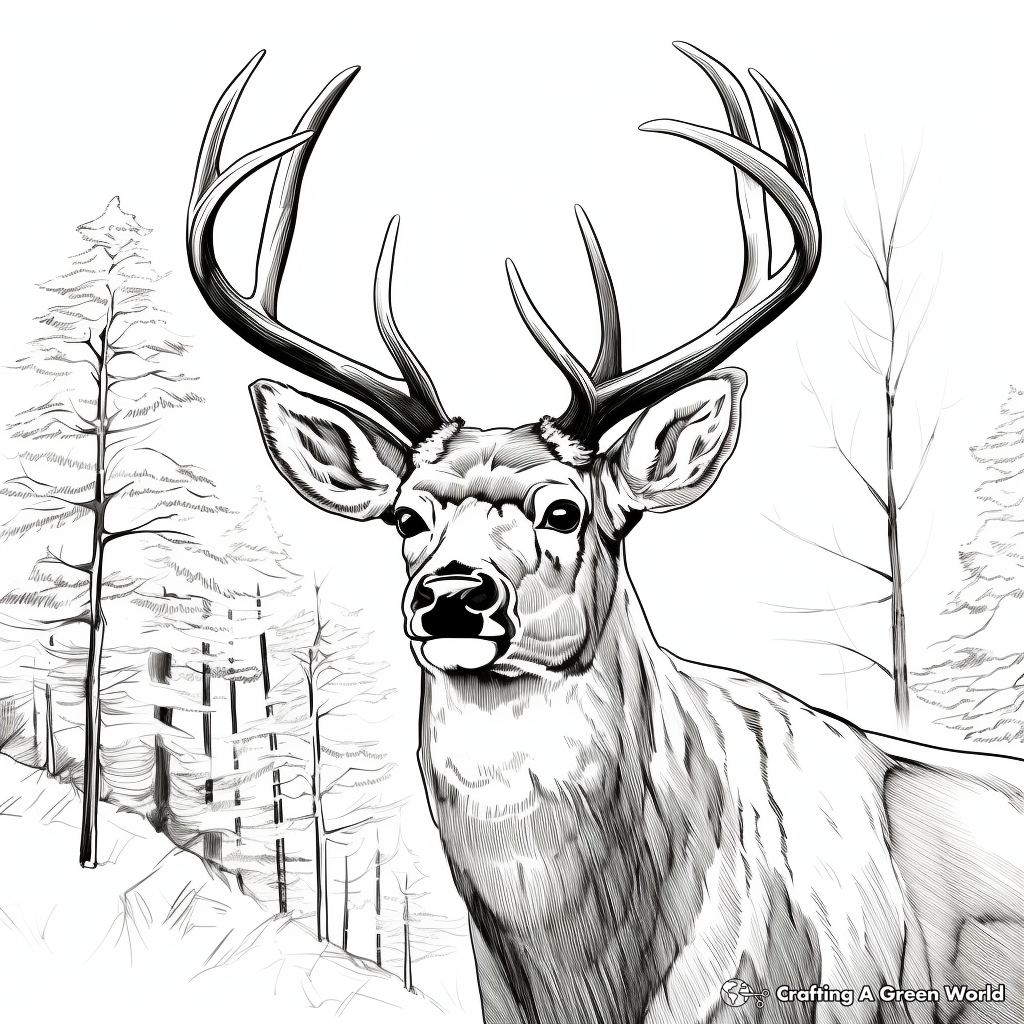 Big Buck Head Close-up Coloring Pages 1