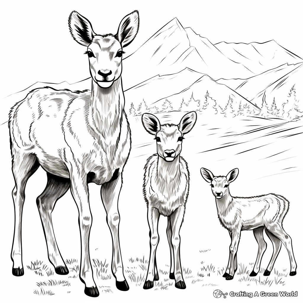 Bighorn Sheep Herd Coloring Pages: Adult, Juvenile, and Lamb 1