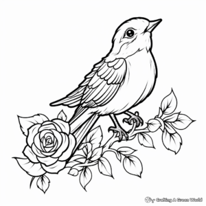 Bird and Rose Tattoo Coloring Pages for Nature Lovers 4