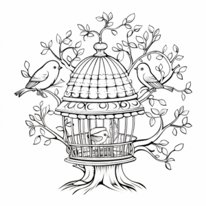 Bird Cage in a Tree Branch Coloring Sheets 4