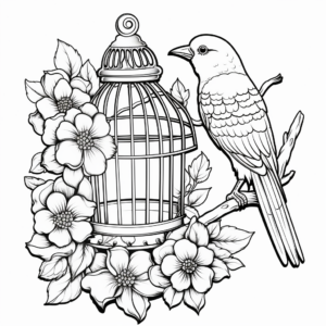 Bird Cage with Flowers and Vines Coloring Pages 2