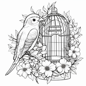 Bird Cage with Flowers and Vines Coloring Pages 3