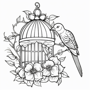 Bird Cage with Flowers and Vines Coloring Pages 4