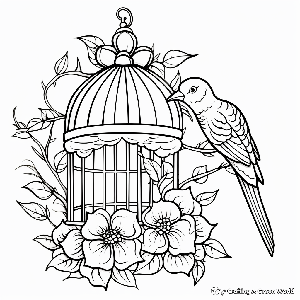 Bird Cage with Flowers and Vines Coloring Pages 4