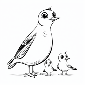 Bird Family Coloring Pages: Male, Female, and Chicks 1