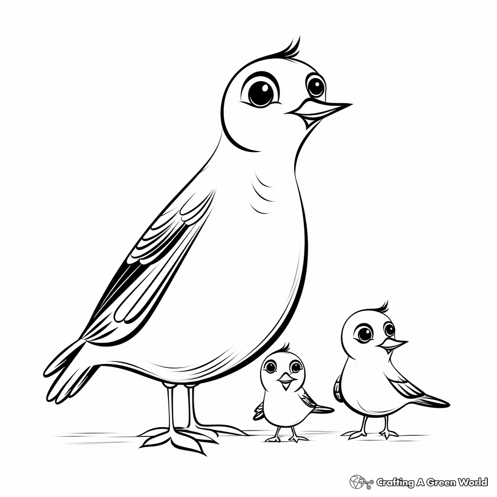 Bird Family Coloring Pages: Male, Female, and Chicks 1