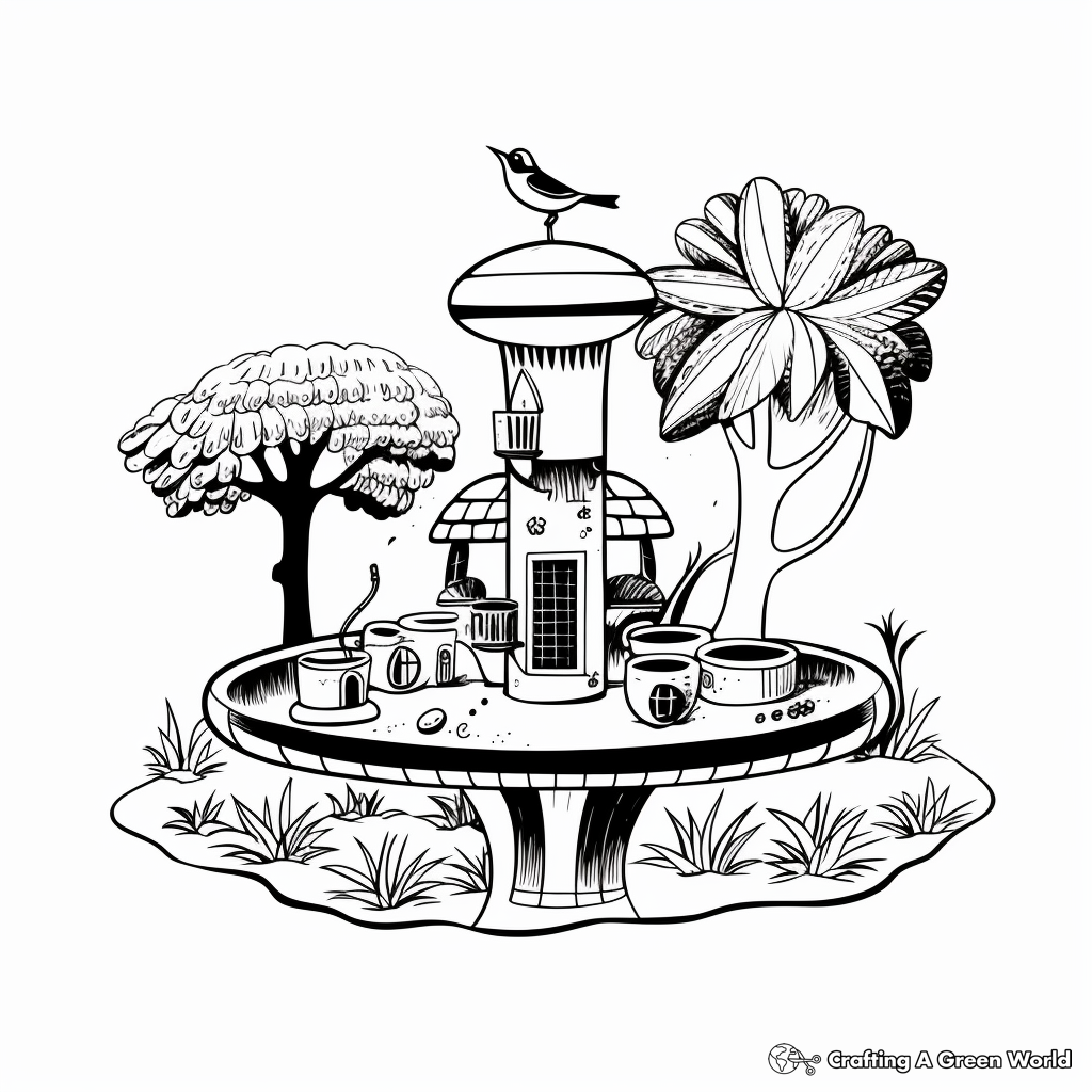 Bird Feeder in the Garden Coloring Pages 2