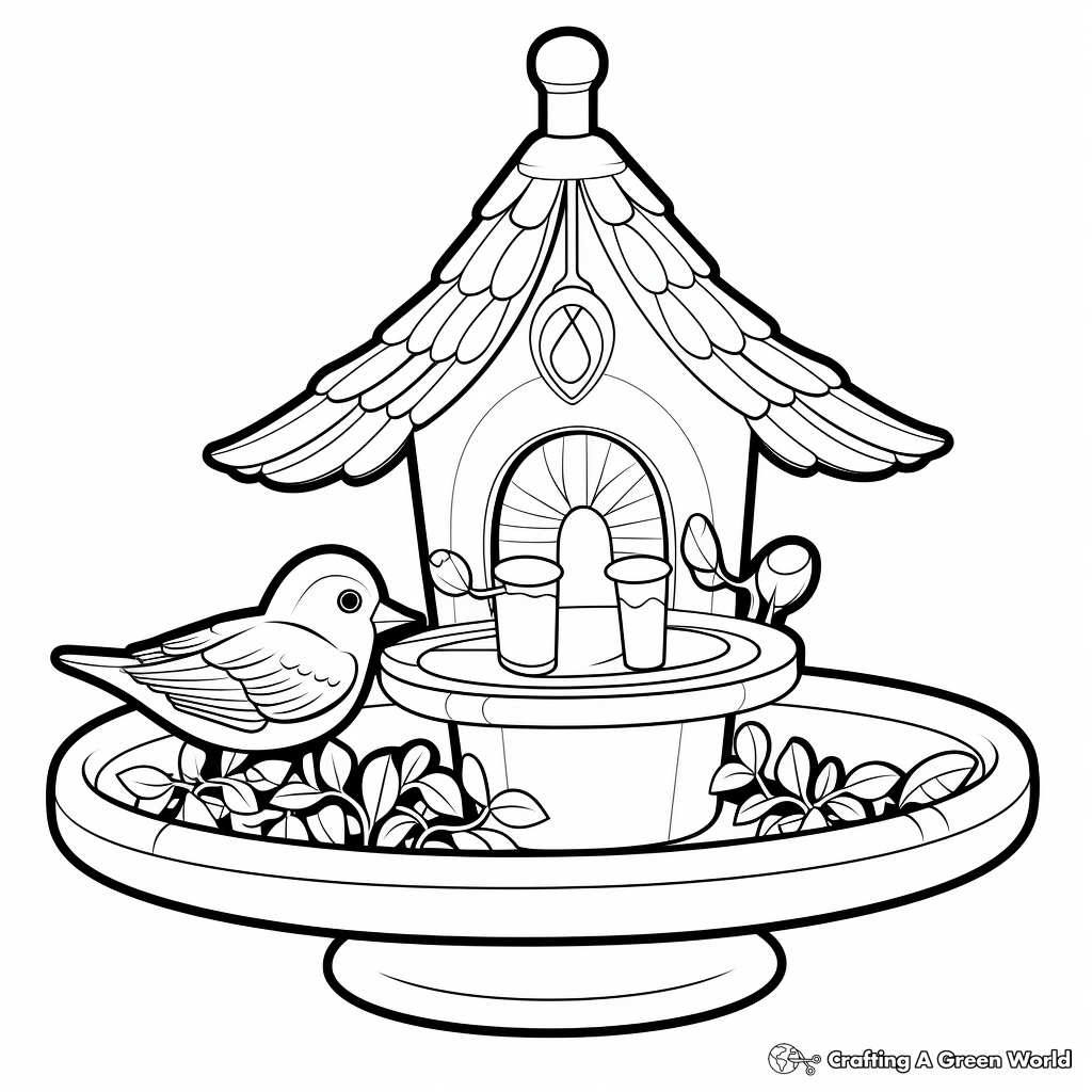 Bird Feeder Scene with American Goldfinch Coloring Pages 1