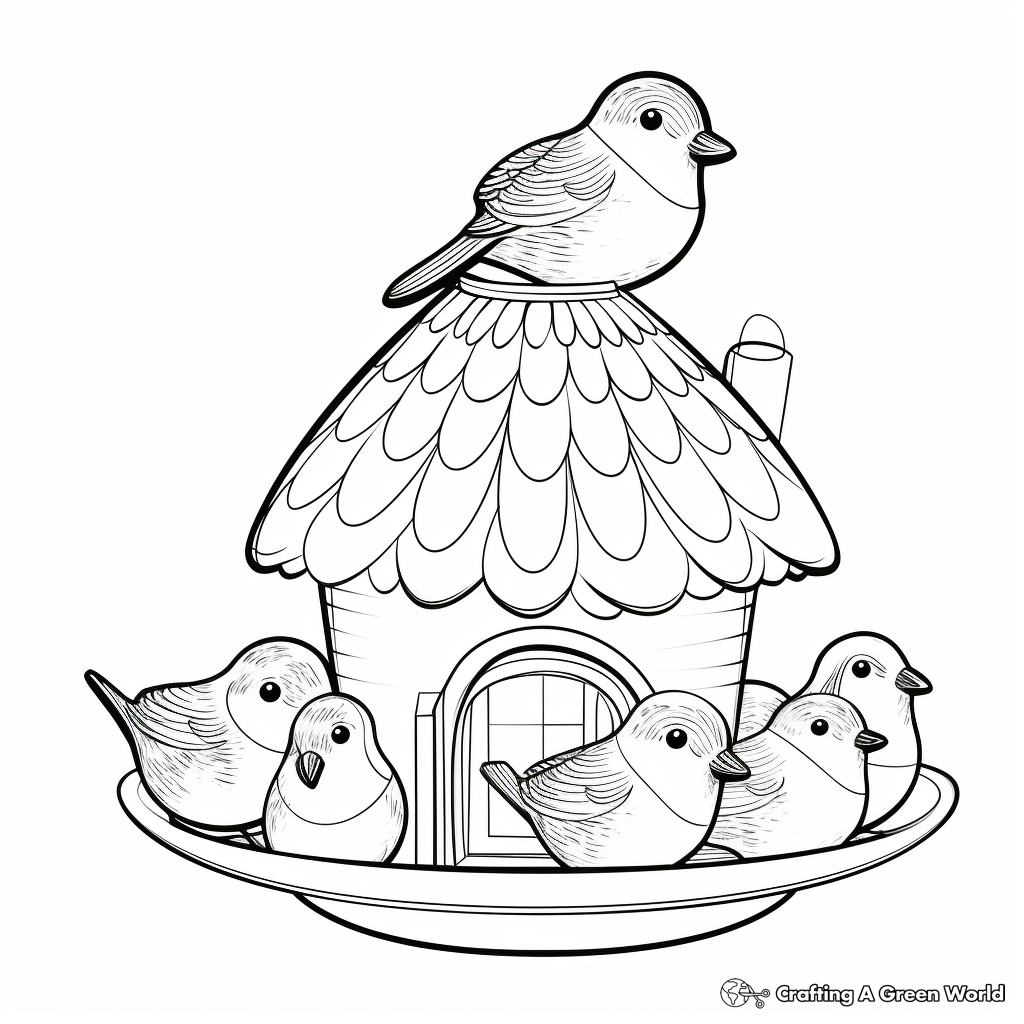 Bird Feeder Scene with American Goldfinch Coloring Pages 2