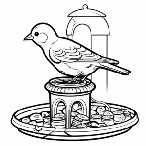 Bird Feeder Scene with American Goldfinch Coloring Pages 3
