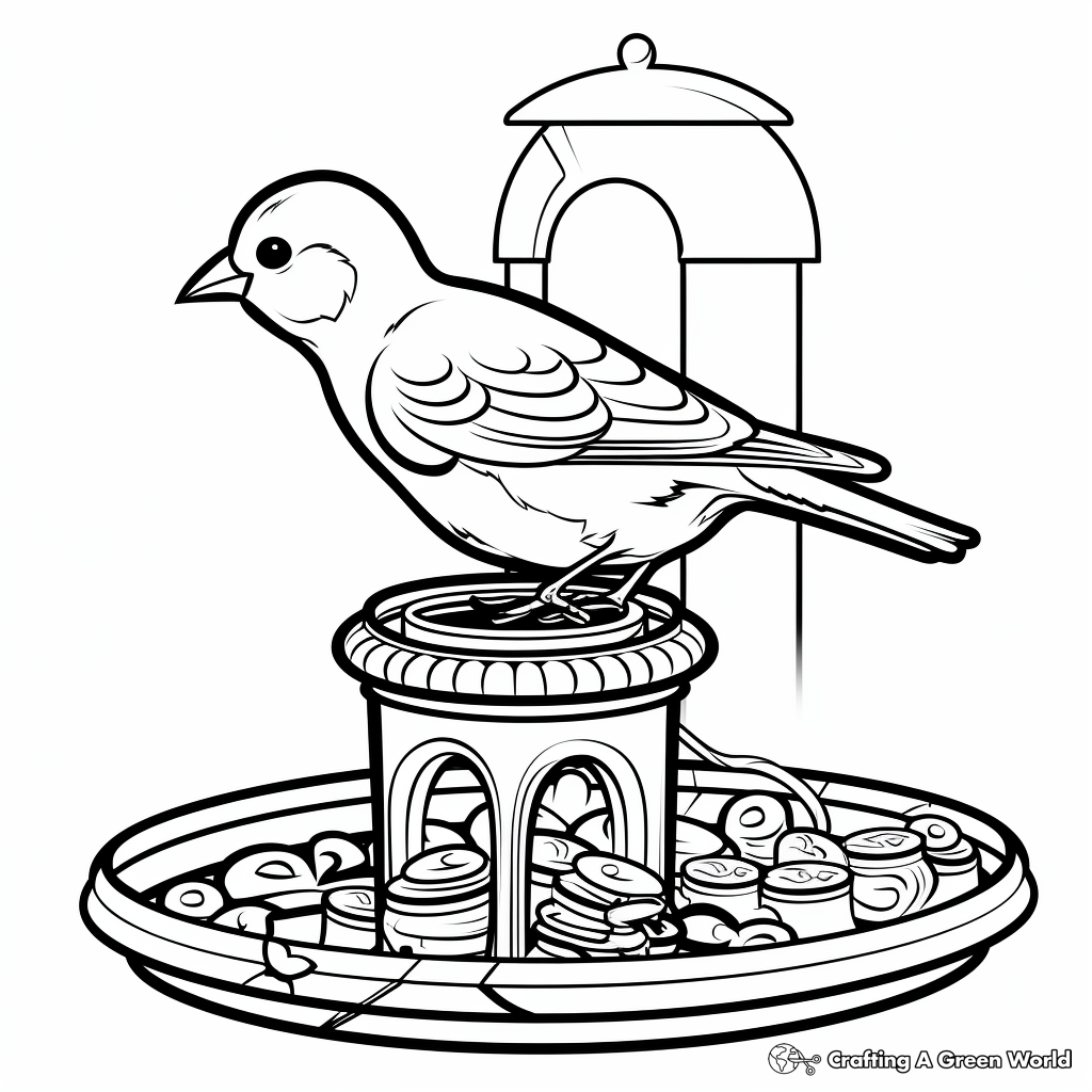 Bird Feeder Scene with American Goldfinch Coloring Pages 3