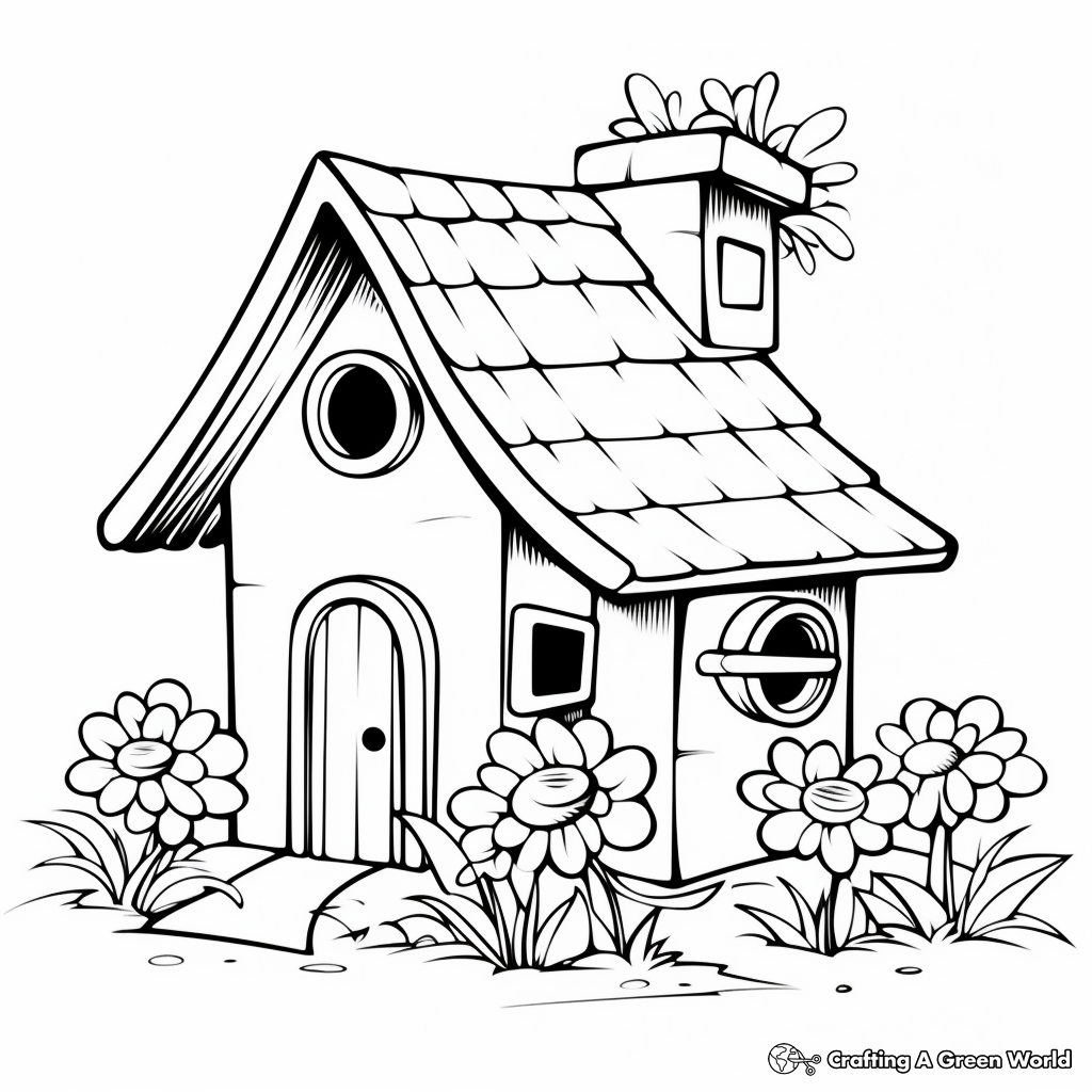 Bird House in Springtime: Bloom-Scene Coloring Pages 3