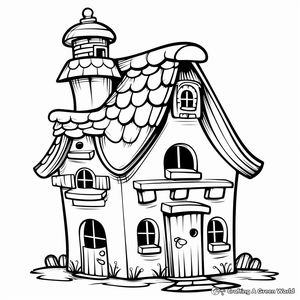 Bird House Village Coloring Pages: Multiple Houses in One Page 1