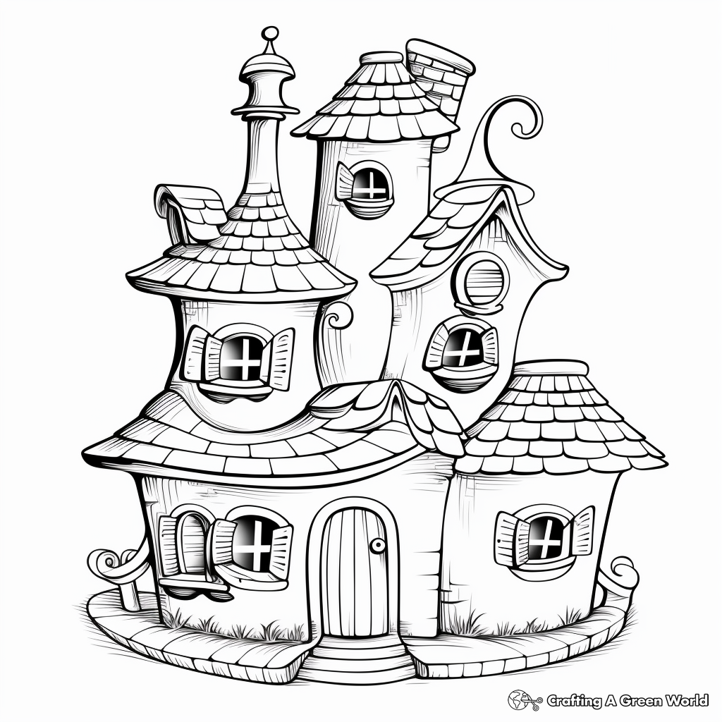 Bird House Village Coloring Pages: Multiple Houses in One Page 2