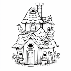 Bird House with Bird Family Coloring Pages: Parent Birds and Chicks 3