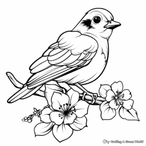 Bird with Blossoms Coloring Pages For Kids 1